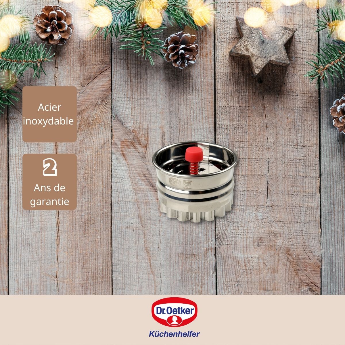 Emporte-pièce biscuit linzer motif smiley Noël Dr. Oetker
