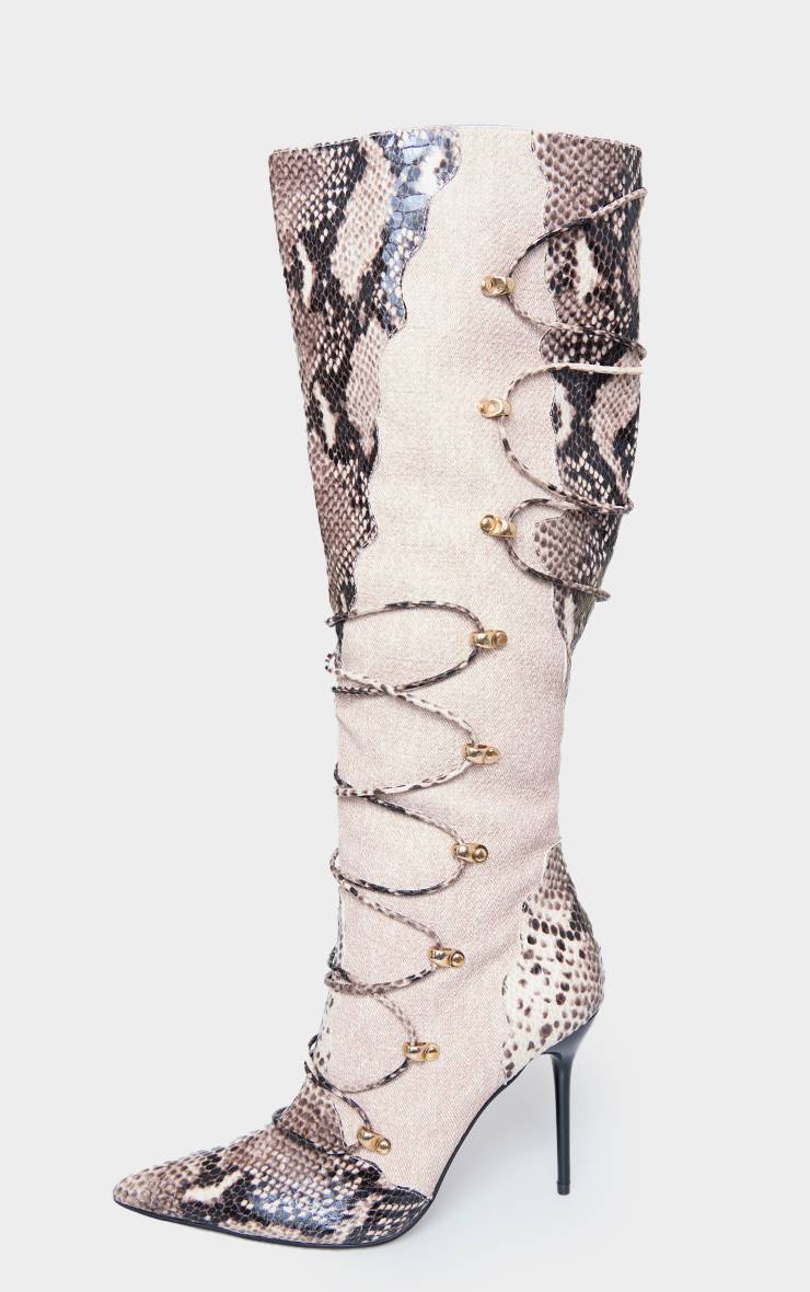 Snake Print Bottes Hautes À Talon Aiguille Et Bout Pointu En Synthétiquecuir