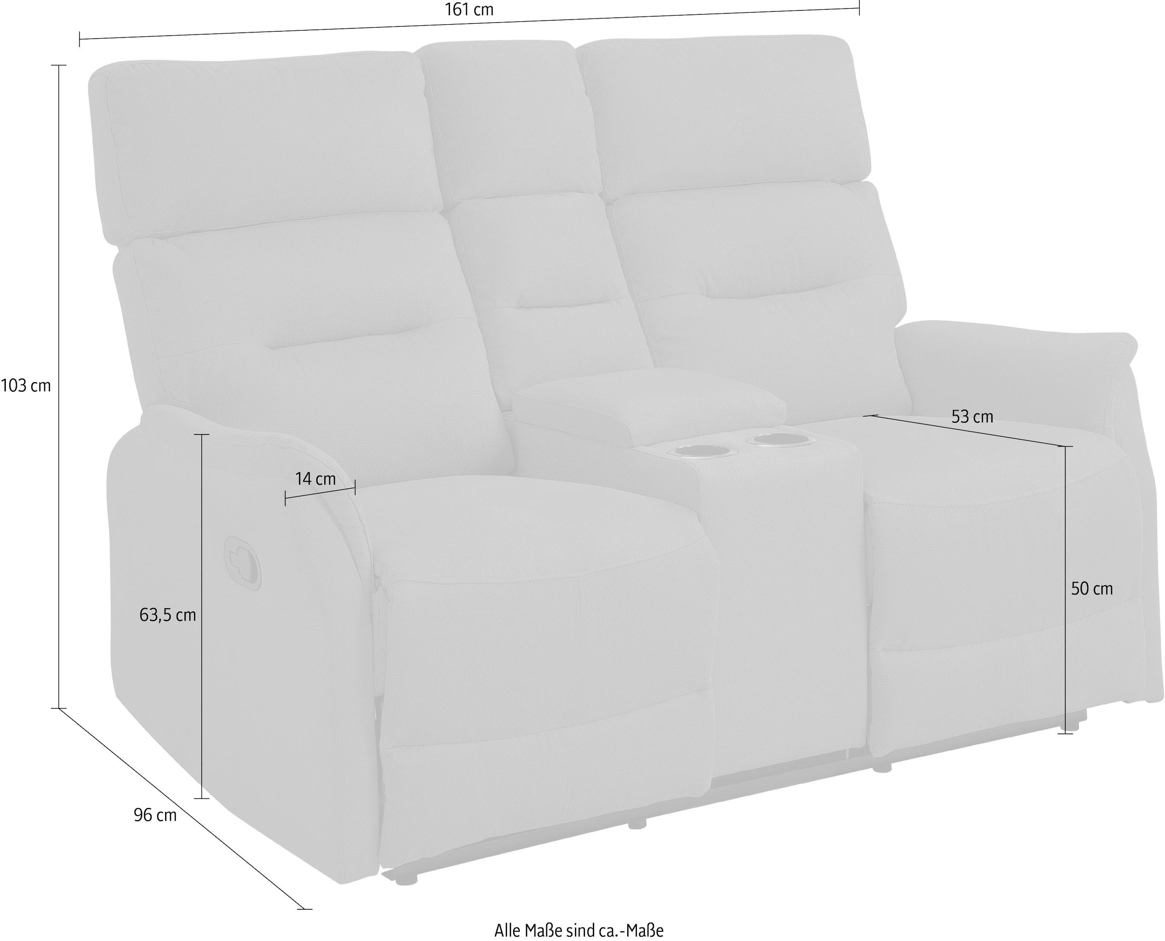 ATLANTIC home collection 2-Sitzer »Falk« Zwei Relaxfunktionen, Mittelkosole mit Stauraum und Getränkehalter