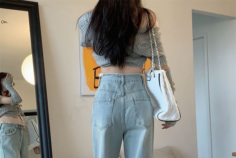 Coline - High Rise Washed Wide Leg Jeans
