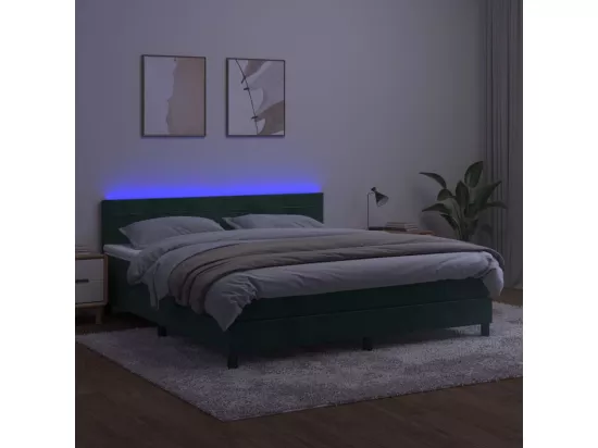 Sommier tapissier matelas et LED Vert foncé 180x200 cm Velours