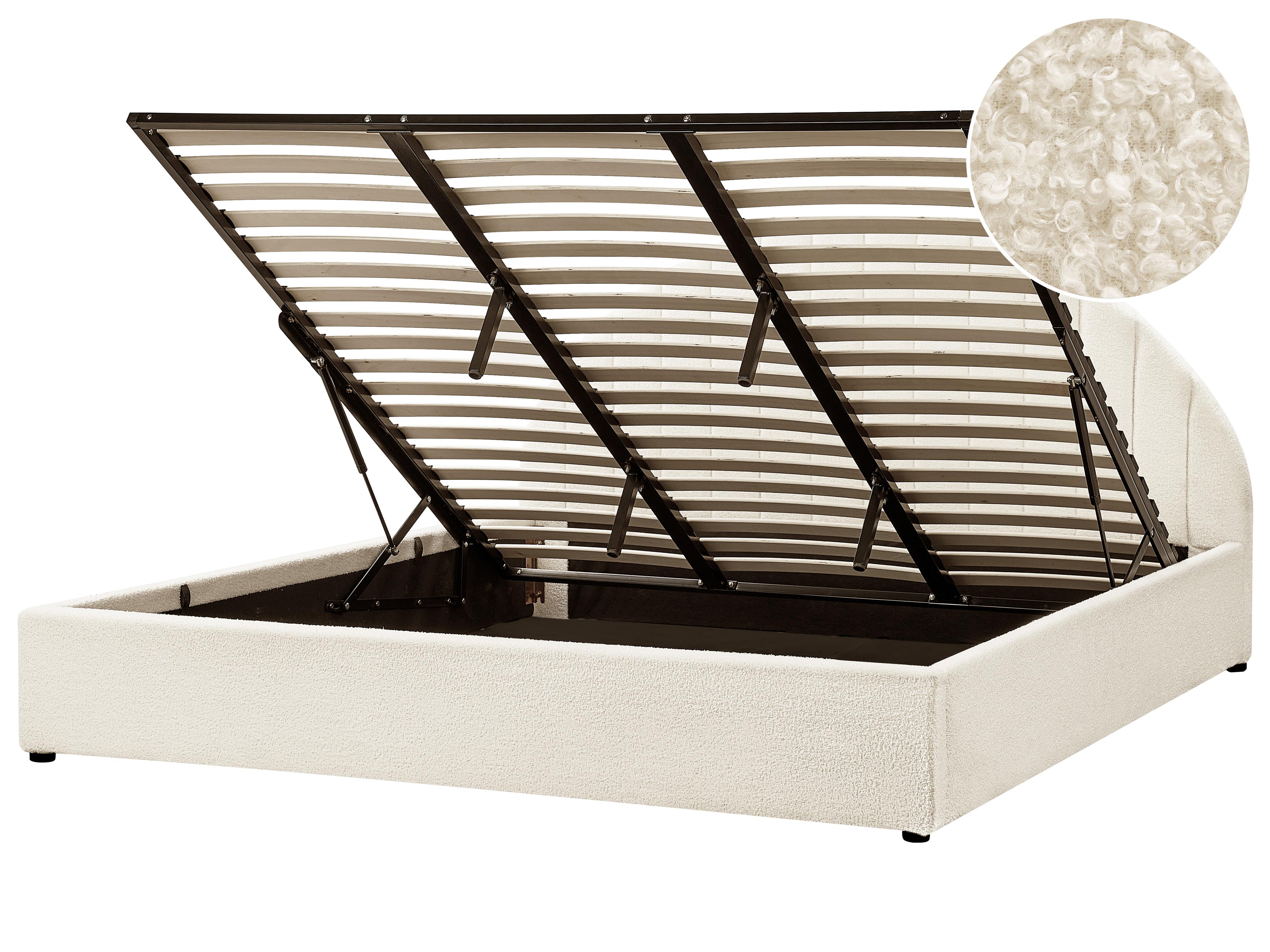 Bed met opbergruimte Bouclé CHADENET 180 x 200 cm Gebroken wit
