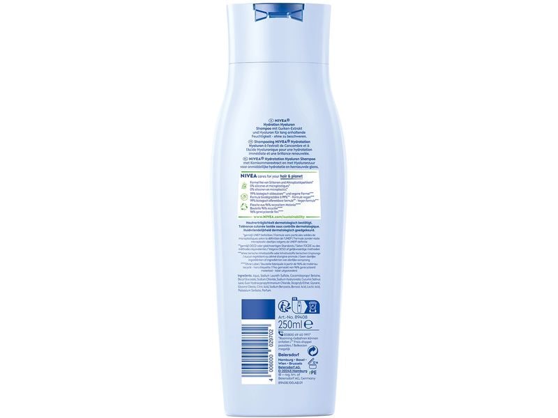NIVEA Shampoo Hydration Hyaluron 250 ml Haarshampoo versorgt das Haar mit lang anhaltender Feuchtigkeit und Glanz
