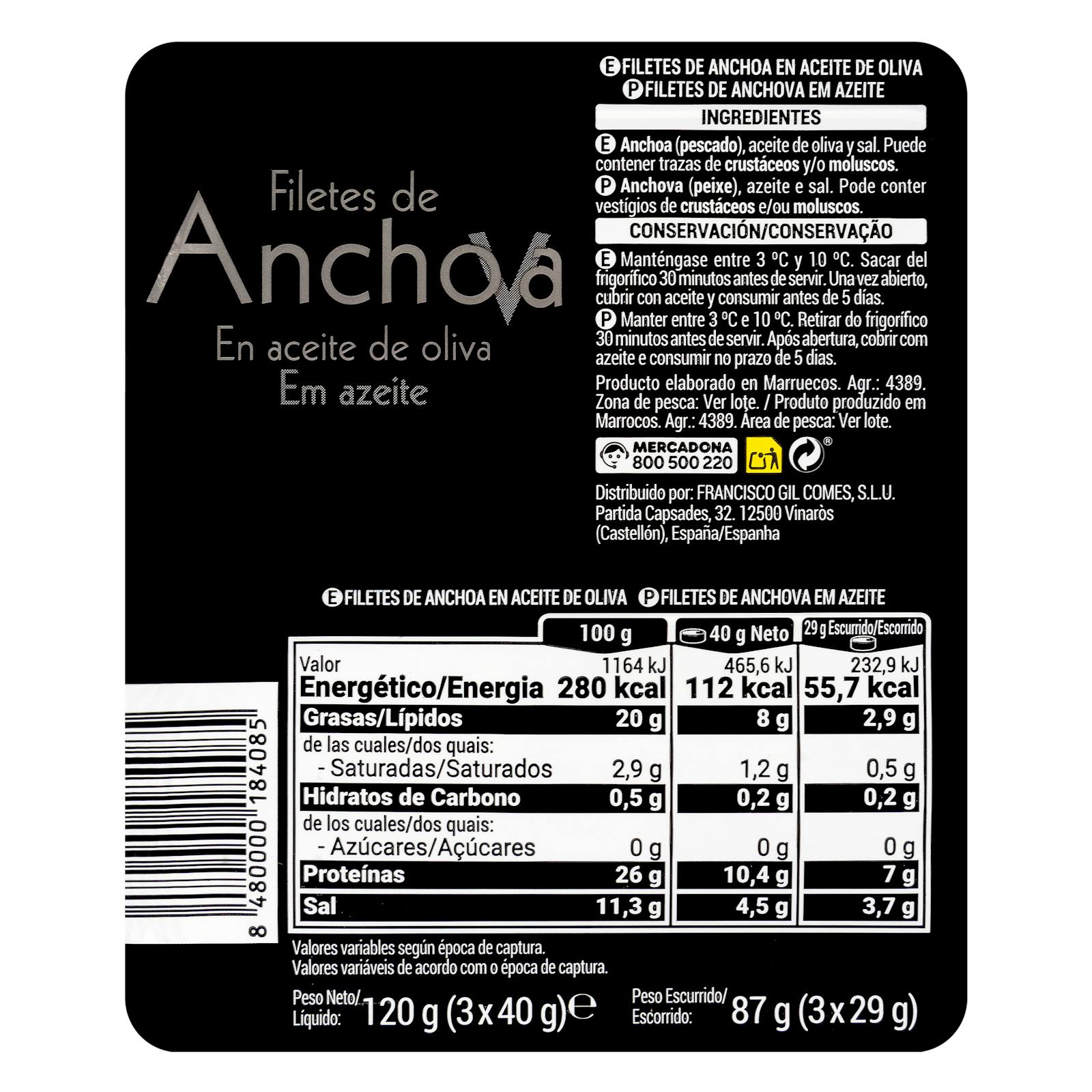 Filets d'anchois à l'huile d'olive Hacendado