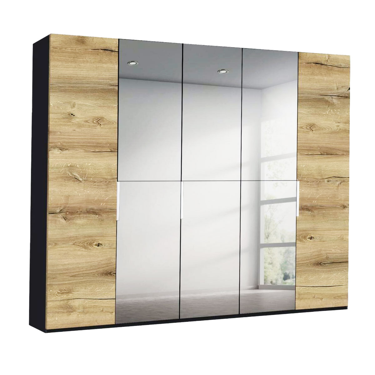 Drehtürenschrank - schwarz - Atlantic Oak - Spiegel