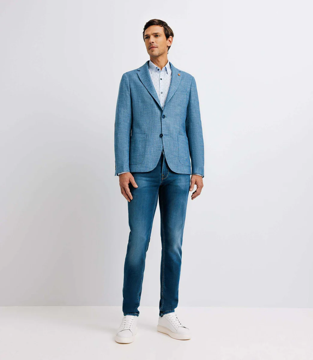 Veste bleue en lin à coudières