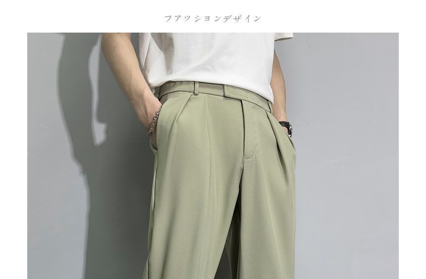 Sinlarity - Mid Rise Plain Cropped Tapered Dress Pants