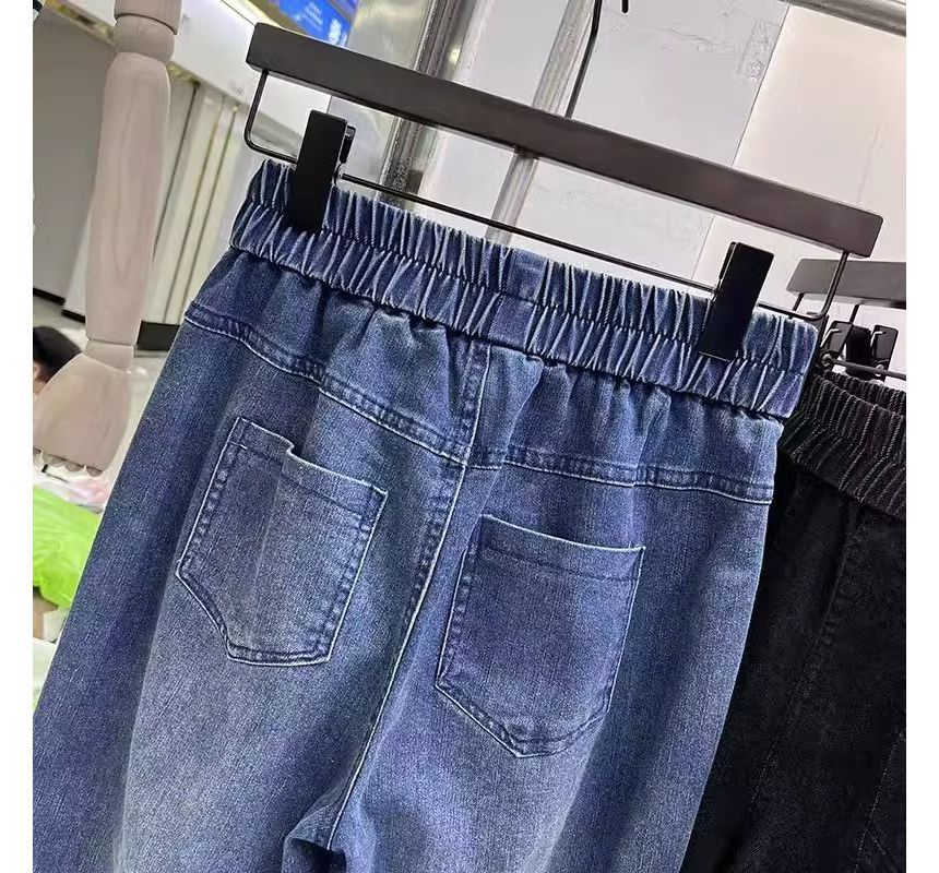 Fluffush - Elastische taille, gewassen jeans met pijpen