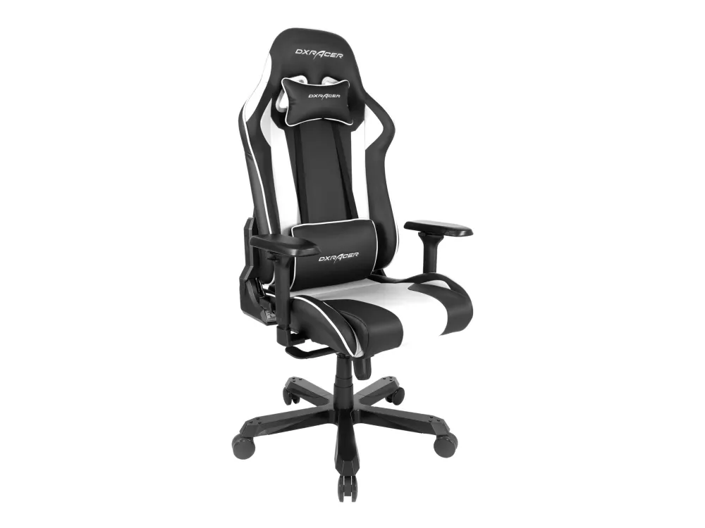 DXRacer King Series OH/KA99 - Stol - ergonomisk - høj ryg - armstøtter - T-formet - vippe - drejeled - aluminium, polyuretan kunstigt læder, højdensistets støbt skum, stålramme, koldstøbt skum - sort, hvid