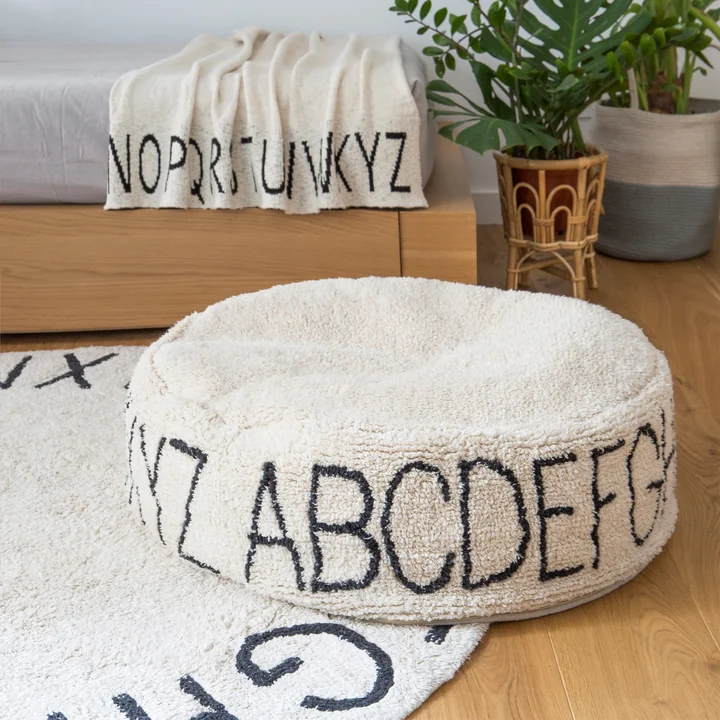 Lorena Canals - ABC Pouf, Ø 70 cm, natur / schwarz