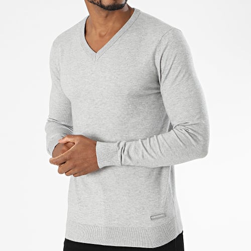 Pull Col V Gris Chiné