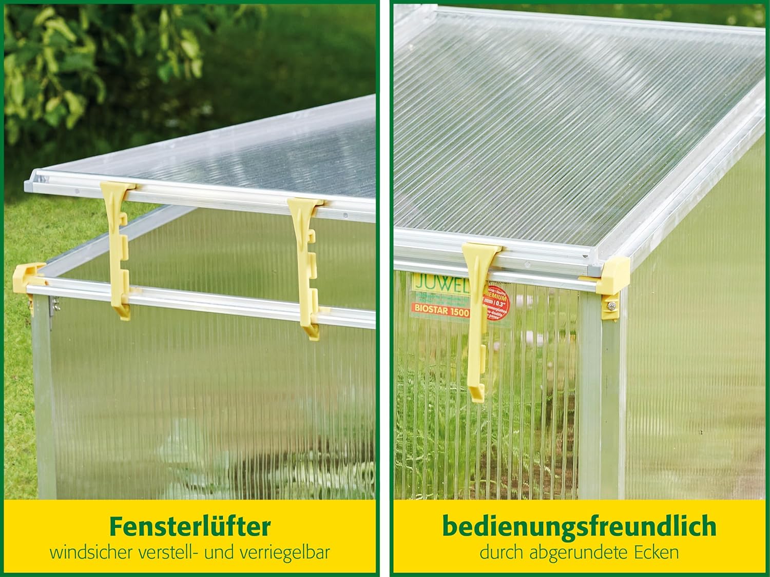 JUWEL Frühbeet Biostar 1500 (Gewächshaus mit Fensterautomat, öffnet und schließt selbstständig, Pflanzenbeet mit wärmeisolierenden Hohlkammerplatten, 150x80 cm) 20150