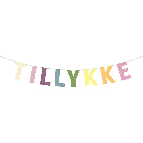 Salling guirlande tillykke m. glitter L: 2,5 meter - multifarvet