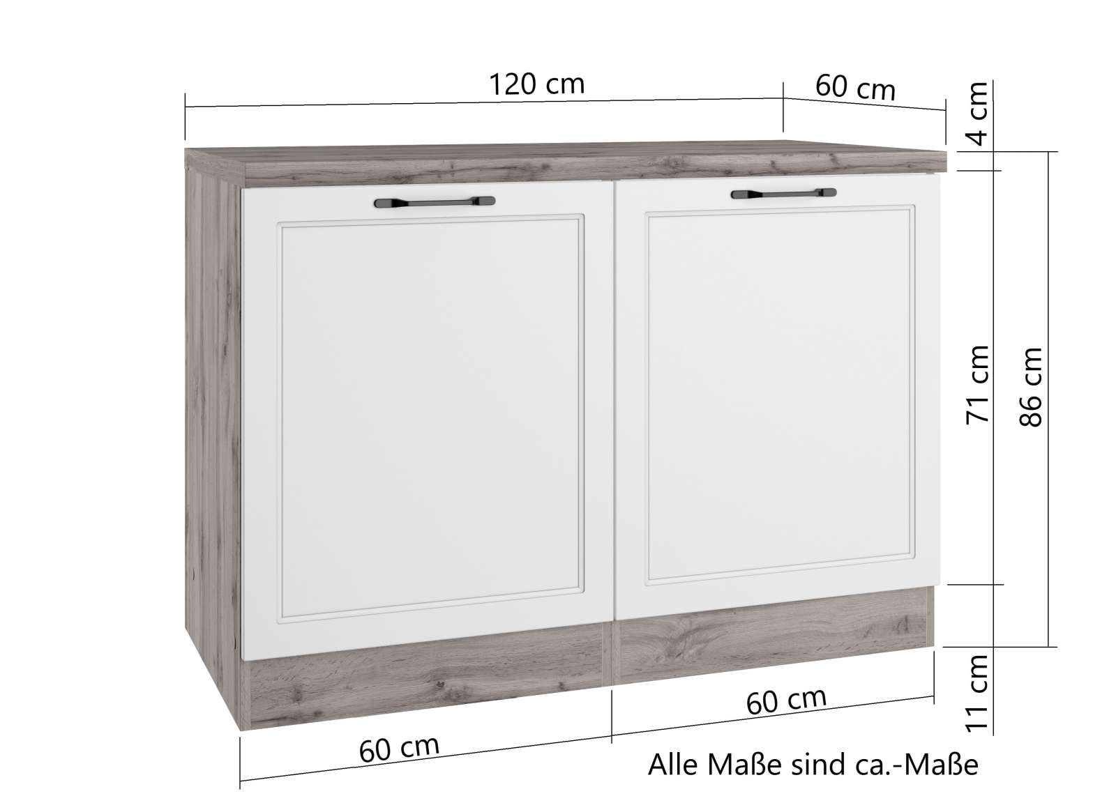 Spülenschrank MERAN - weiß - Wotaneiche - 120 cm