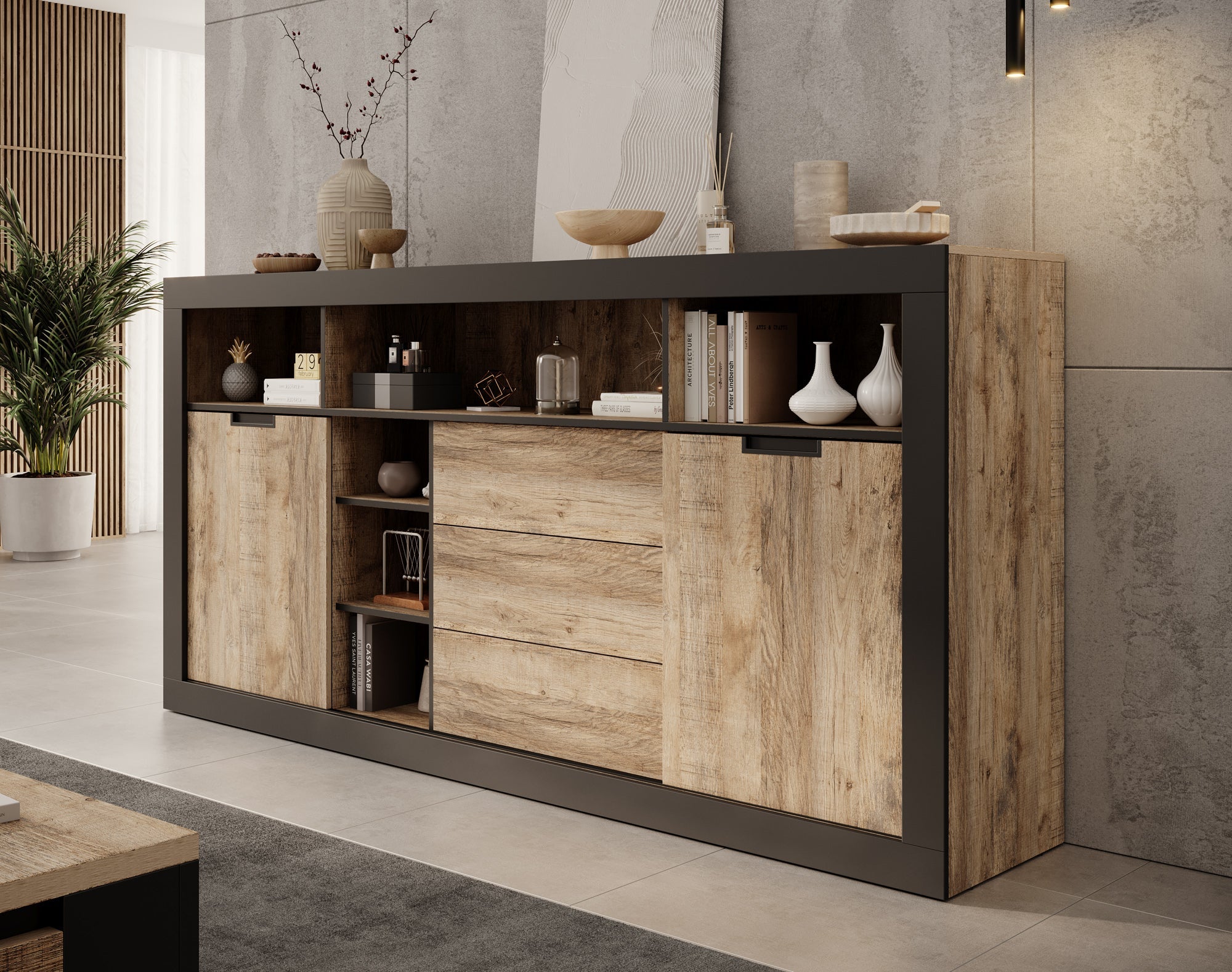 Meubella - Dressoir Trinidad 2 - Eiken - 220 cm