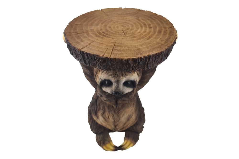 Runder Beistelltisch SLOTH 50cm grau braun Faultier-Skulptur handmade