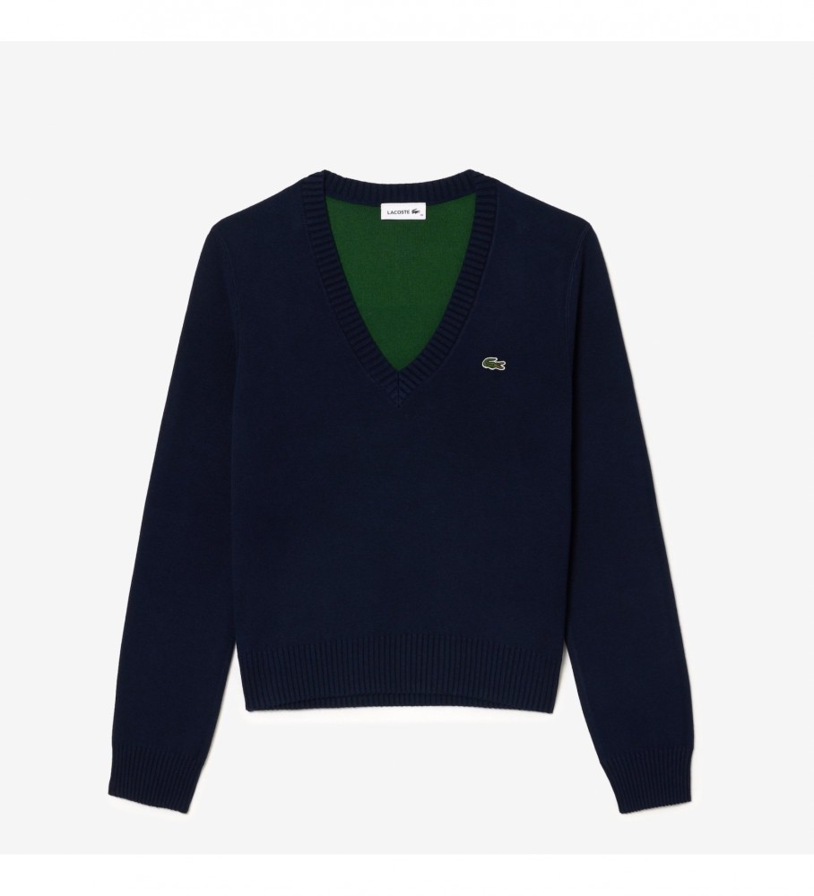Suéter Lacoste azul-marinho com decote em V