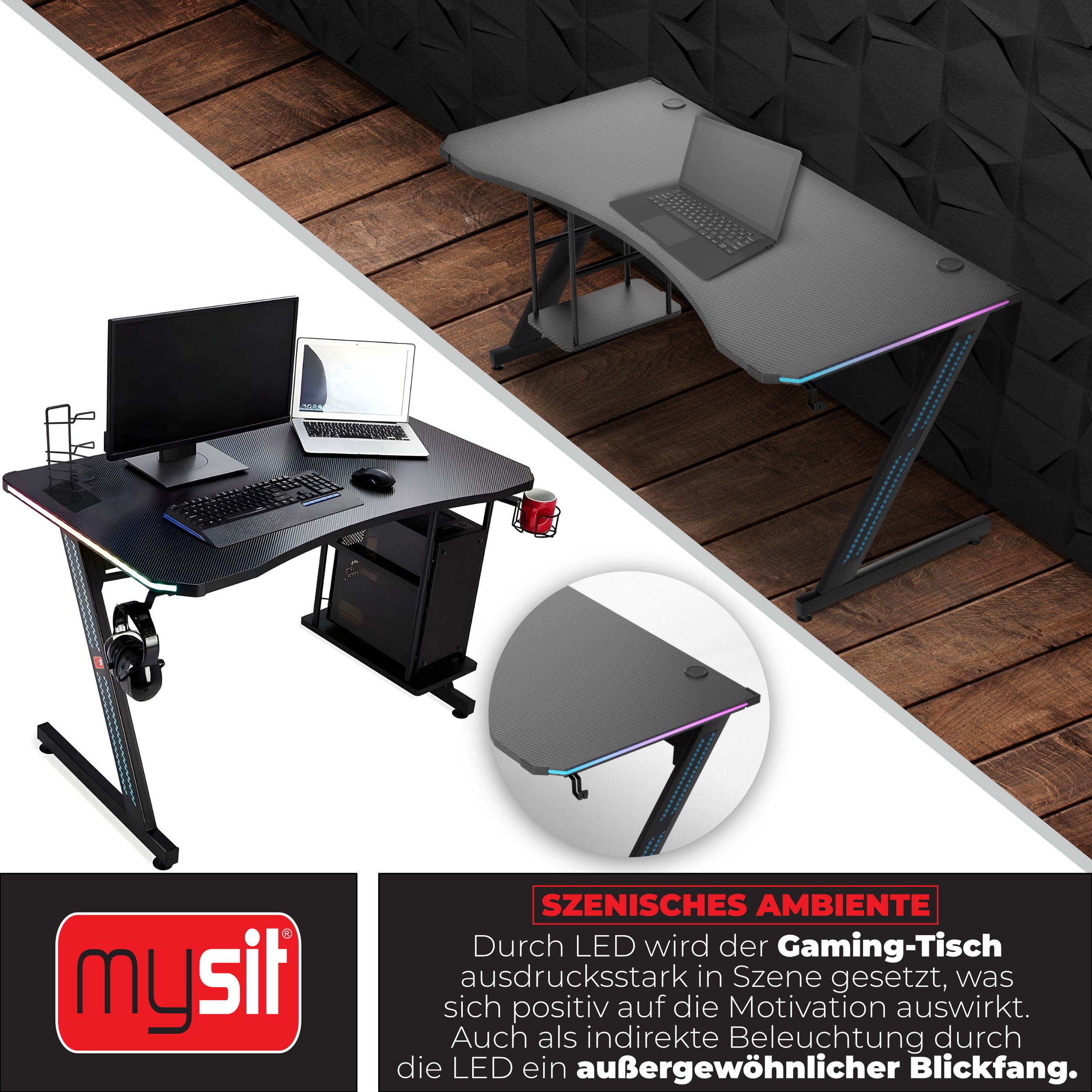 MY SIT Gaming Tisch Gizmo mit LED Beleuchtung