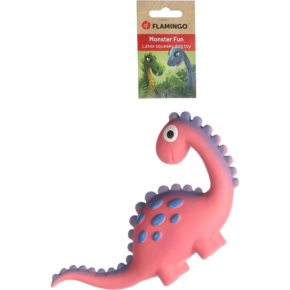 Jouet dinosaure rose en latex hauteur 14.5 cm pour chien