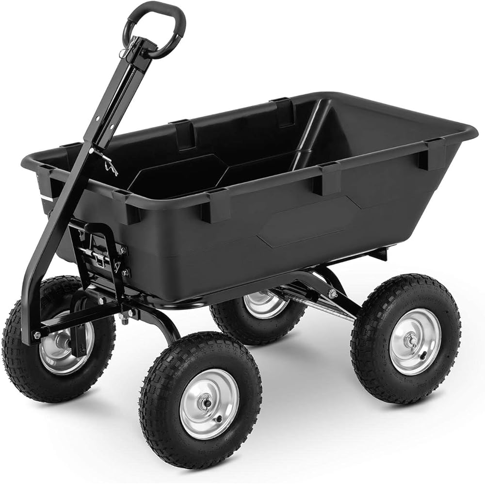 Hillvert Brouette De Jardin Chariot Basculant à Benne Basculante 4 Roues Remorque HT-Q.BASS-550 (Capacité De 550 kg, Contenance De 150 l, Fonction De Basculement, Roue ? 25 cm) : Jardin