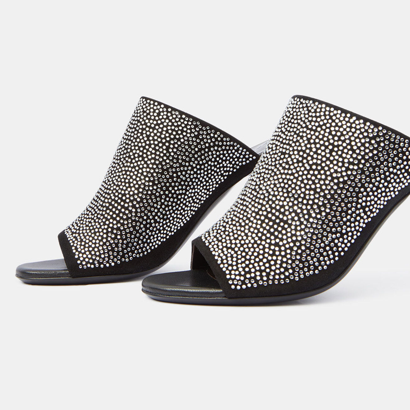 By Far Mules en Velours de Cuir & Strass Luz noires - Talon 10 cm