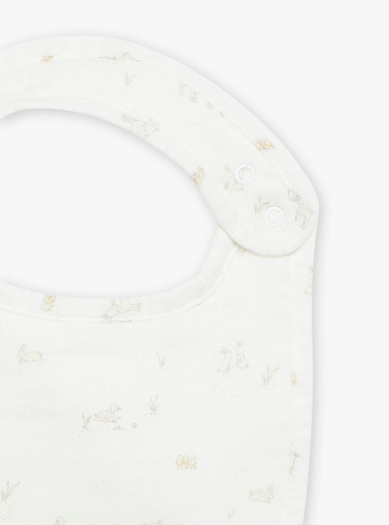 Bavoir vanille à imprimé animaux en double gaze de coton