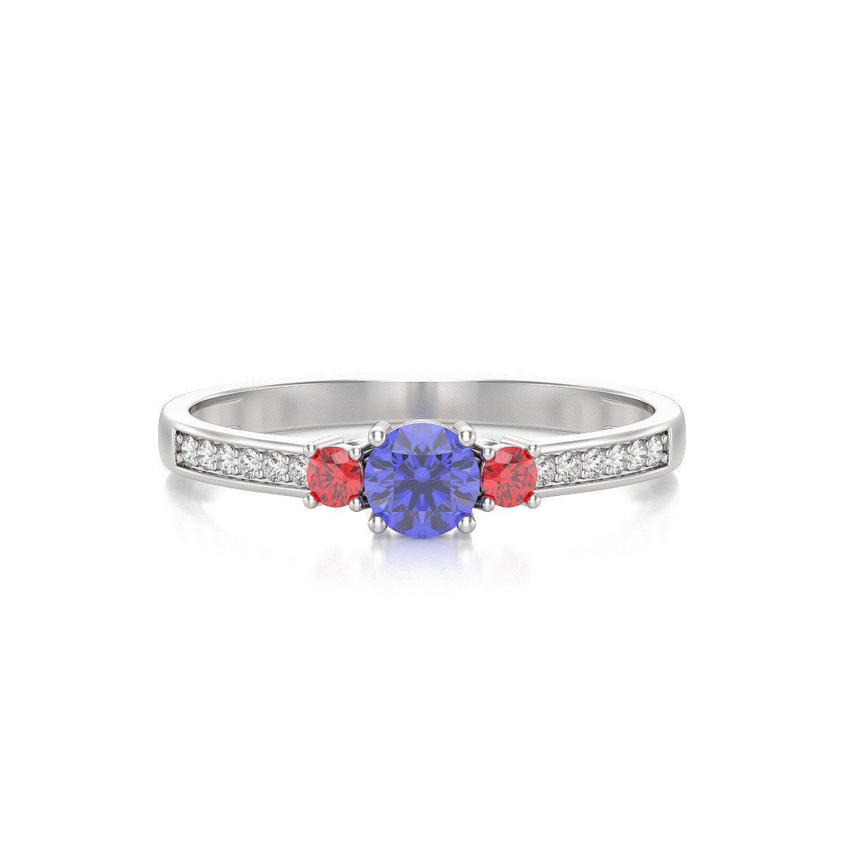 Bague ADEN Or 585 Blanc Tanzanite Rubis et diamants 1.65grs