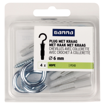GAMMA kraagplug 6x36mm+schr.haak 4x65mm 4ST