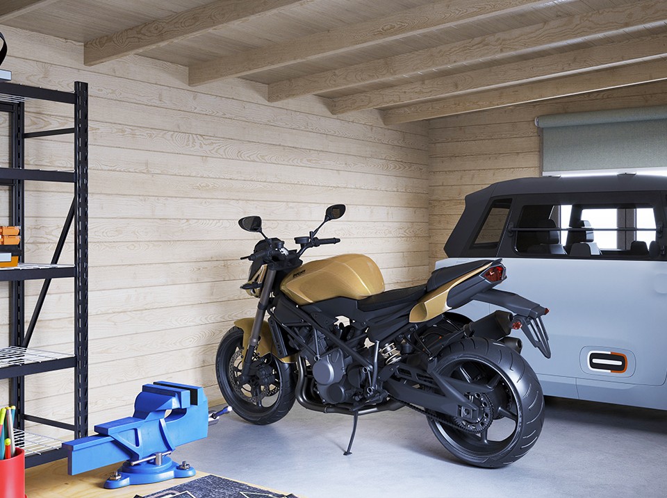 Hangar bois 22m² - epaisseur des murs : 44mm - espace atelier/ bricolage - bois naturel de qualité - double vitrage
