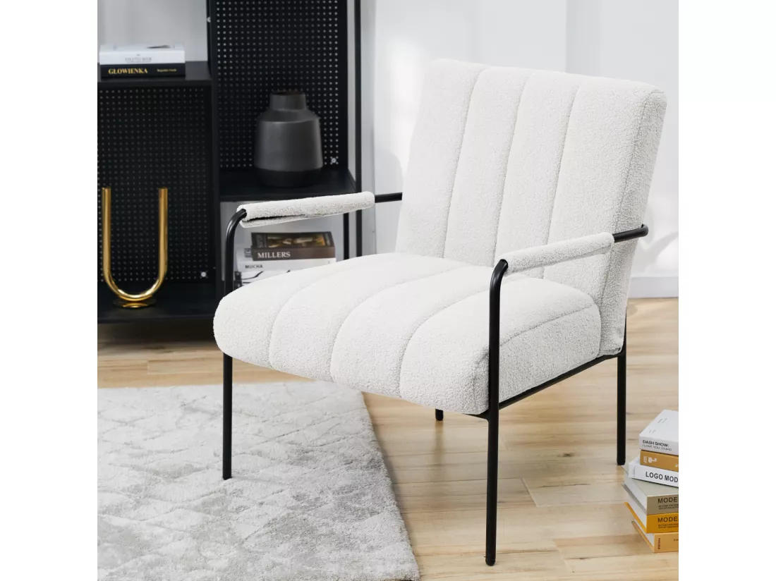 Fauteuil de salon SVITA KYLE Chaise rembourrée Chaise d'appoint Salon avec accoudoir Blanc