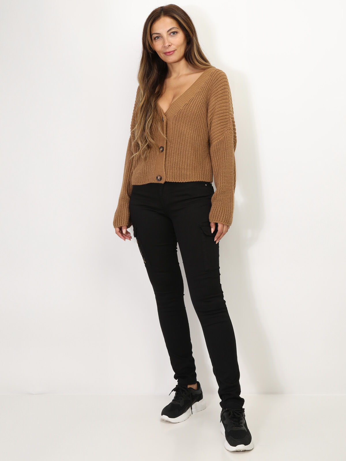Gilet court en tricot- Camel