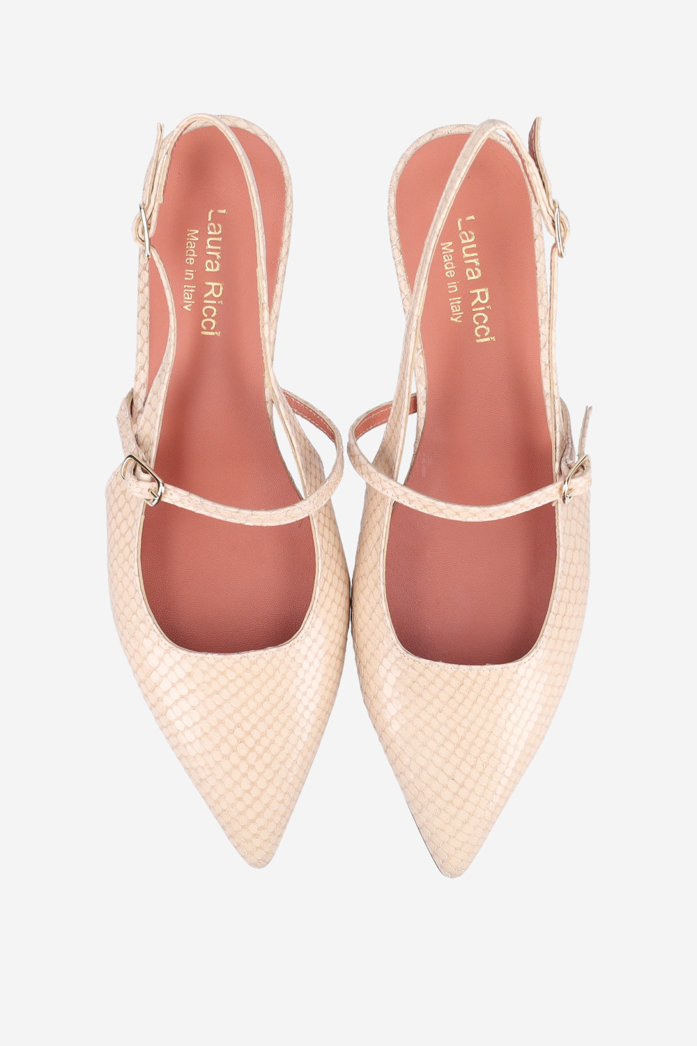 Lizard leather cross-over slingbacks
