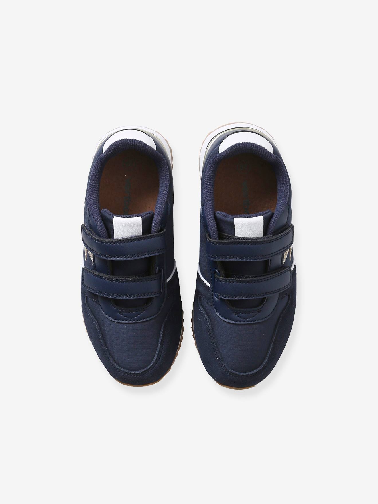 Tênis de corrida lisos, vermelho escuro, para meninas, com fecho de velcro.