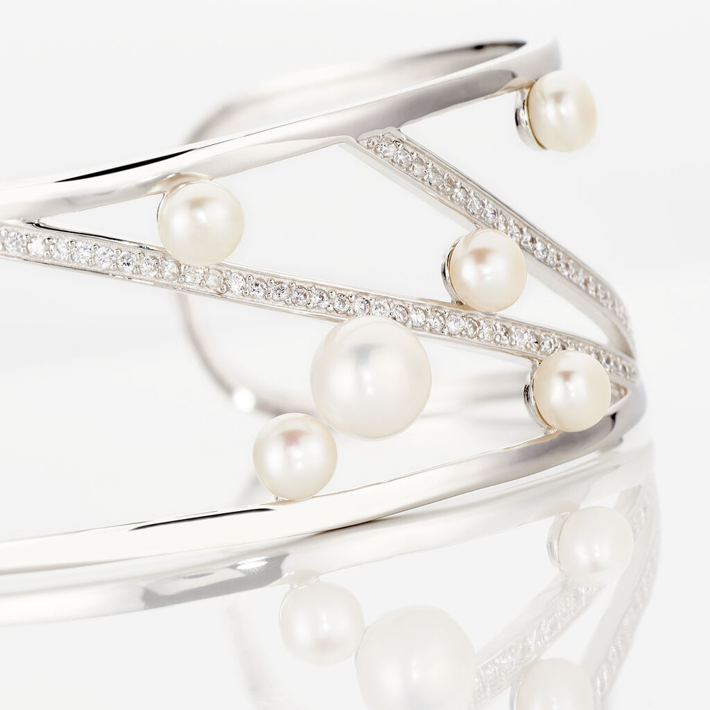 Bracelet Jonc Nissi Argent Blanc Perle De Culture Oxyde De Zirconium