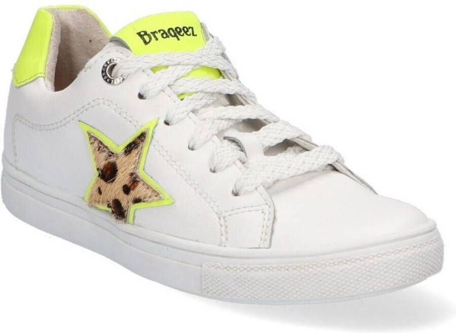 Braqeez Leigh Louwies Meisjes Veterschoenen Wit Leer Ritssluiting