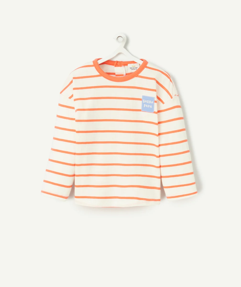T-SHIRT BÉBÉ GARÇON EN COTON BIO IMPRIMÉ À RAYURES ORANGE AVEC PATCH