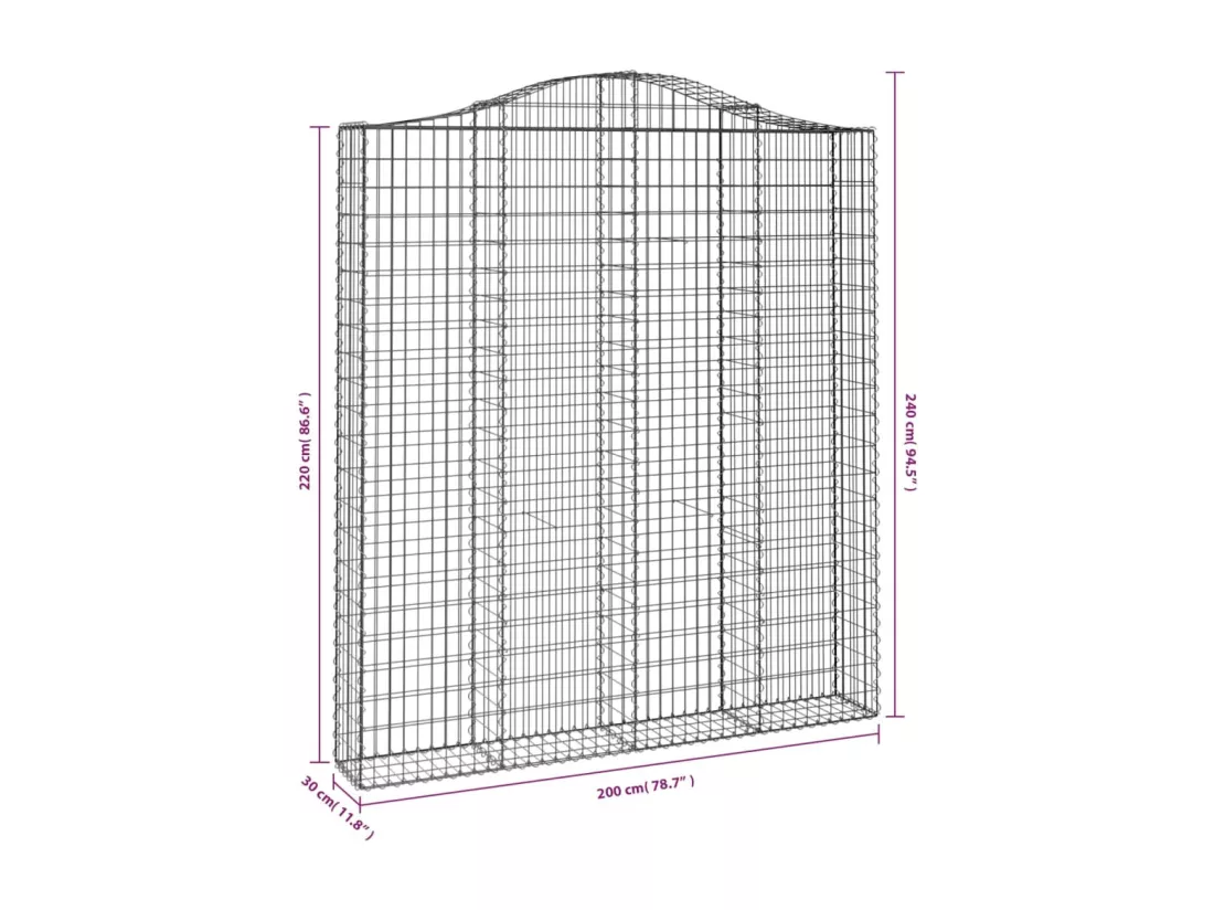 Paniers à gabions arqués 4 pcs 200x30x220-240 fer galvanisé
