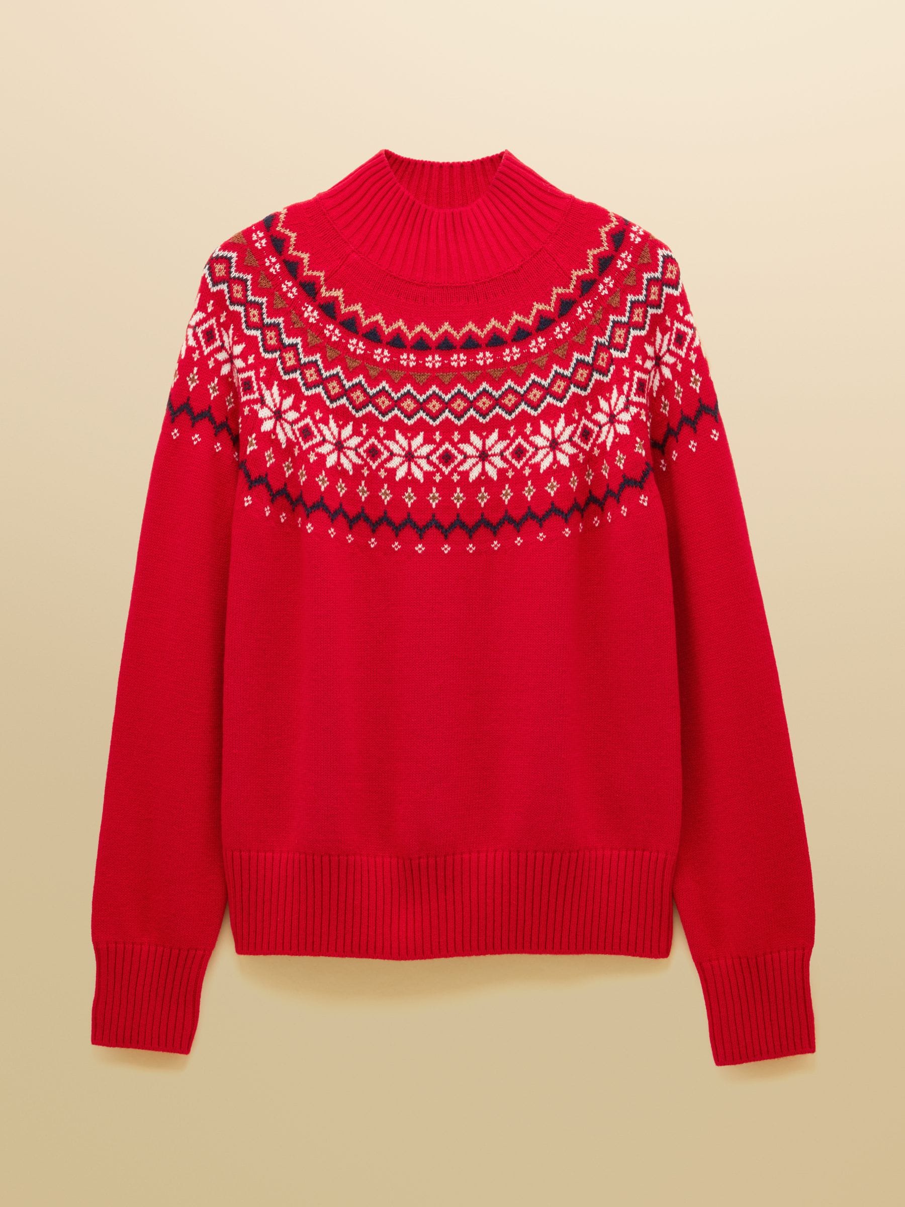 Rood - Joules Alba Fair Isle High Neck Cotton-Blend Jumper