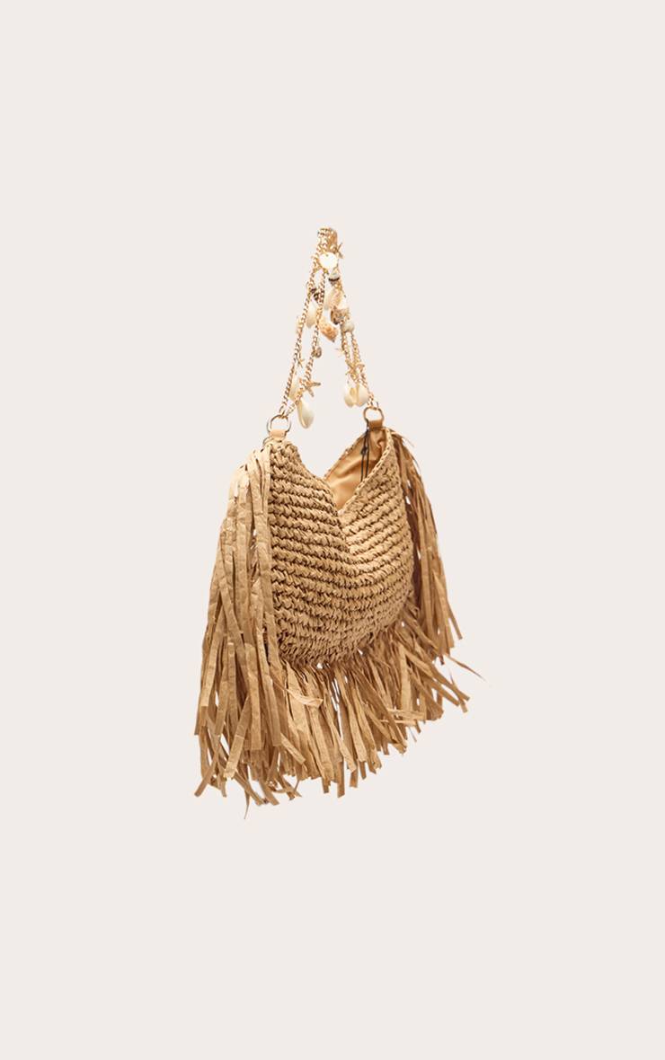 Naturel Sac À Bandoulière En Raphia À Franges Et Ornements De Coquillages
