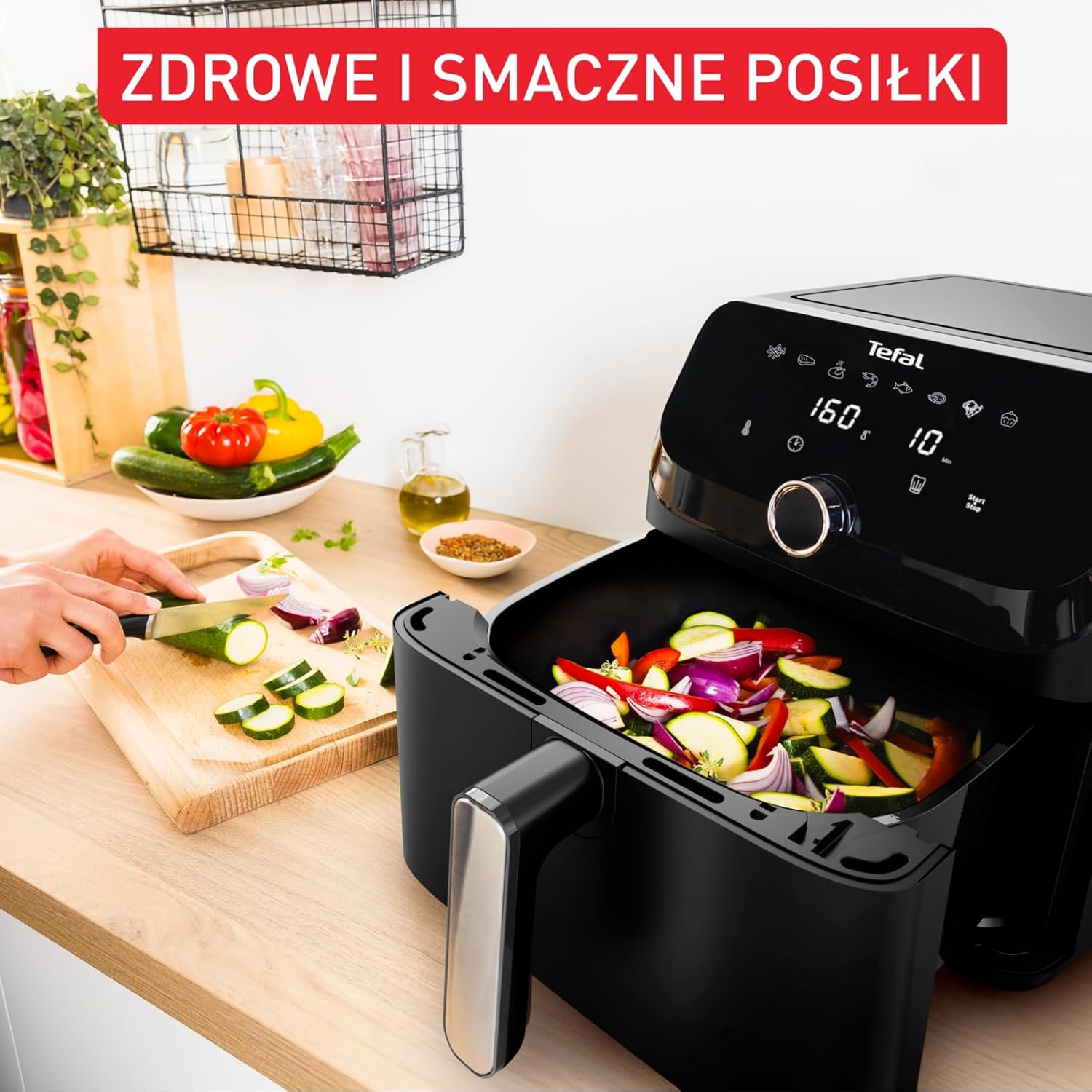 Tefal Easy Fry Mega Heißluftfritteuse, 7,5 Liter Fassungsvermögen, bis zu 8 Personen, 99% weniger Fett, 8 automatische Gareinstellungen, digitales Display, spülmaschinengeeignet, Schwarz, EY8558E0