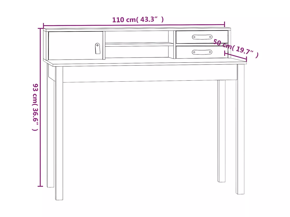 Bureau Blanc 110x50x93 cm Bois massif de pin