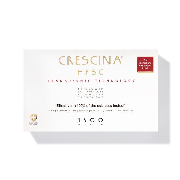 Crescina HFSC Transdermic 100% - 1300 Tratamento Completo Homem 10   10 Ampolas - 2 Unidades