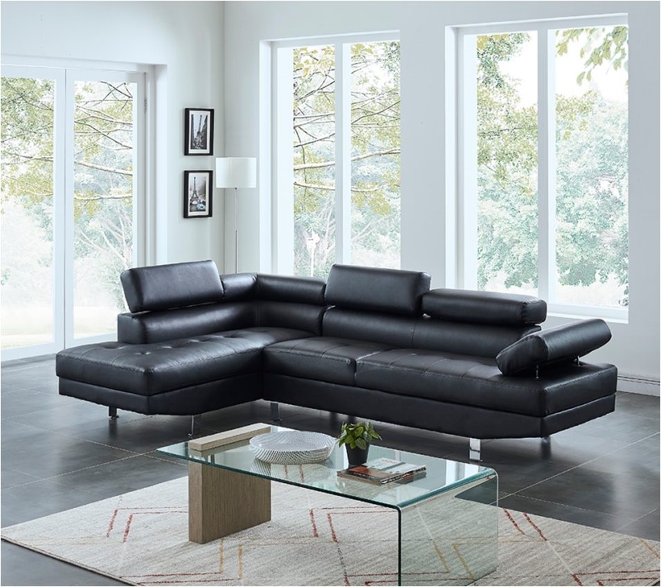 Ecksofa Leder PHILIP links schwarz