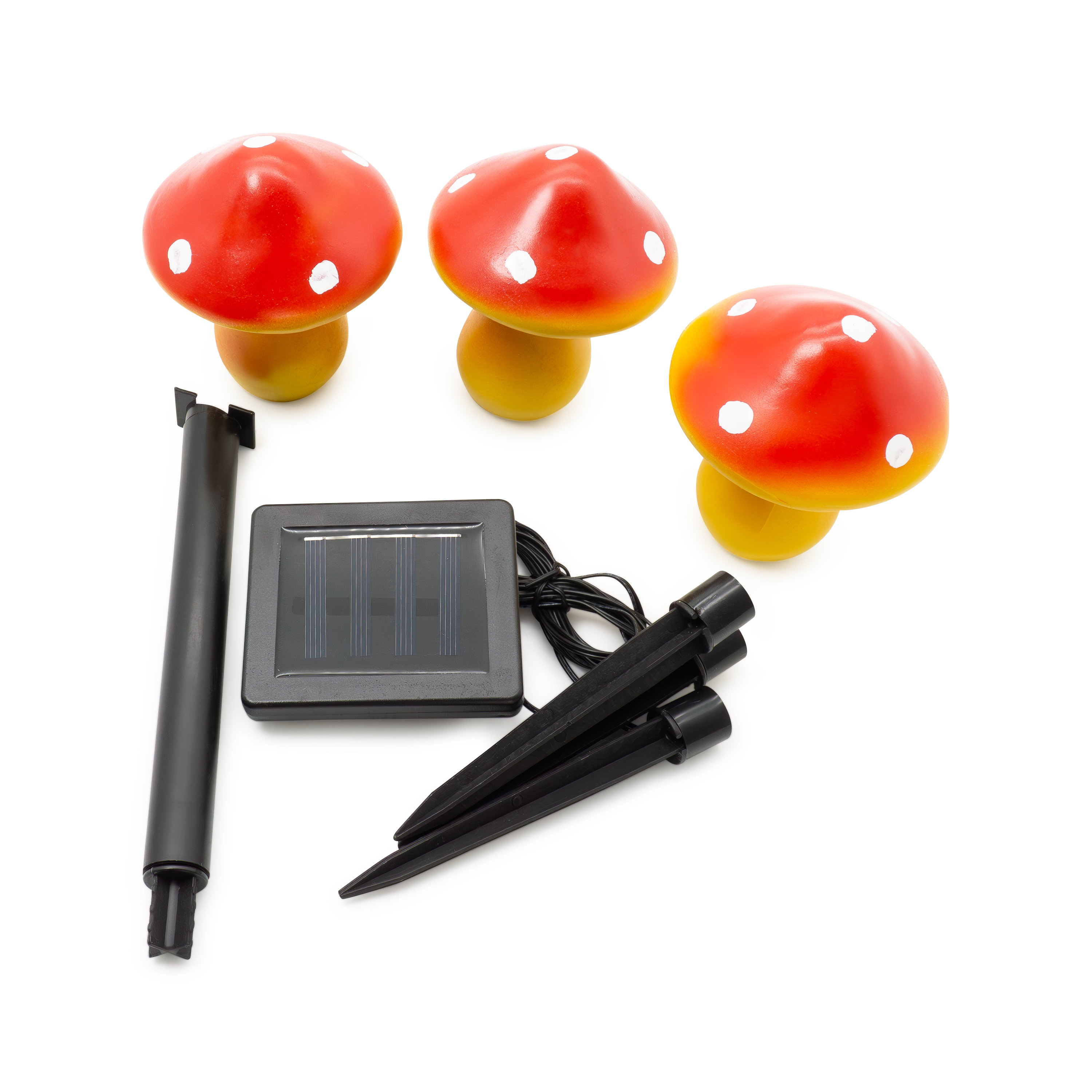 (3er Set) Solar Pilze LED Lampe Outdoor Deko Fliegenpilz Gartenleuchte - Rot / Gelb