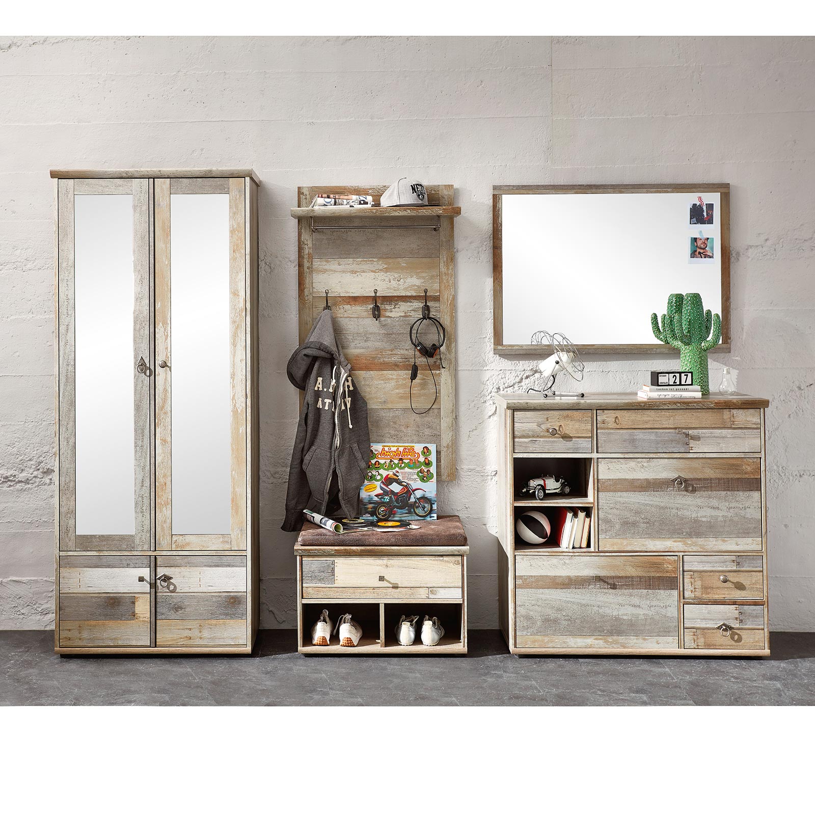 Garderobenpaneel - Driftwood - 3 Haken - 67 cm breit