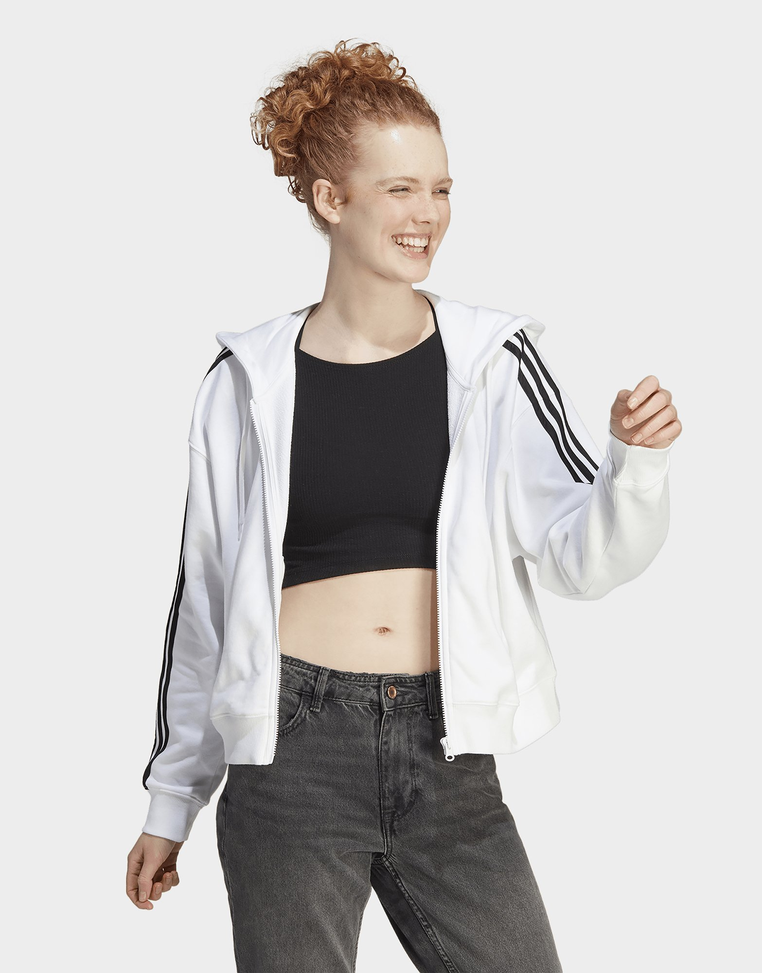 adidas Veste bomber à capuche entièrement zippée en molleton Essentials 3-Stripes
