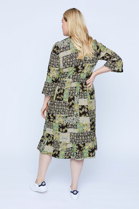 Bellieva-Kleid, Jersey, Rundhals, Volants, 3/4-Ärmel, Biobaumwolle, GOTS