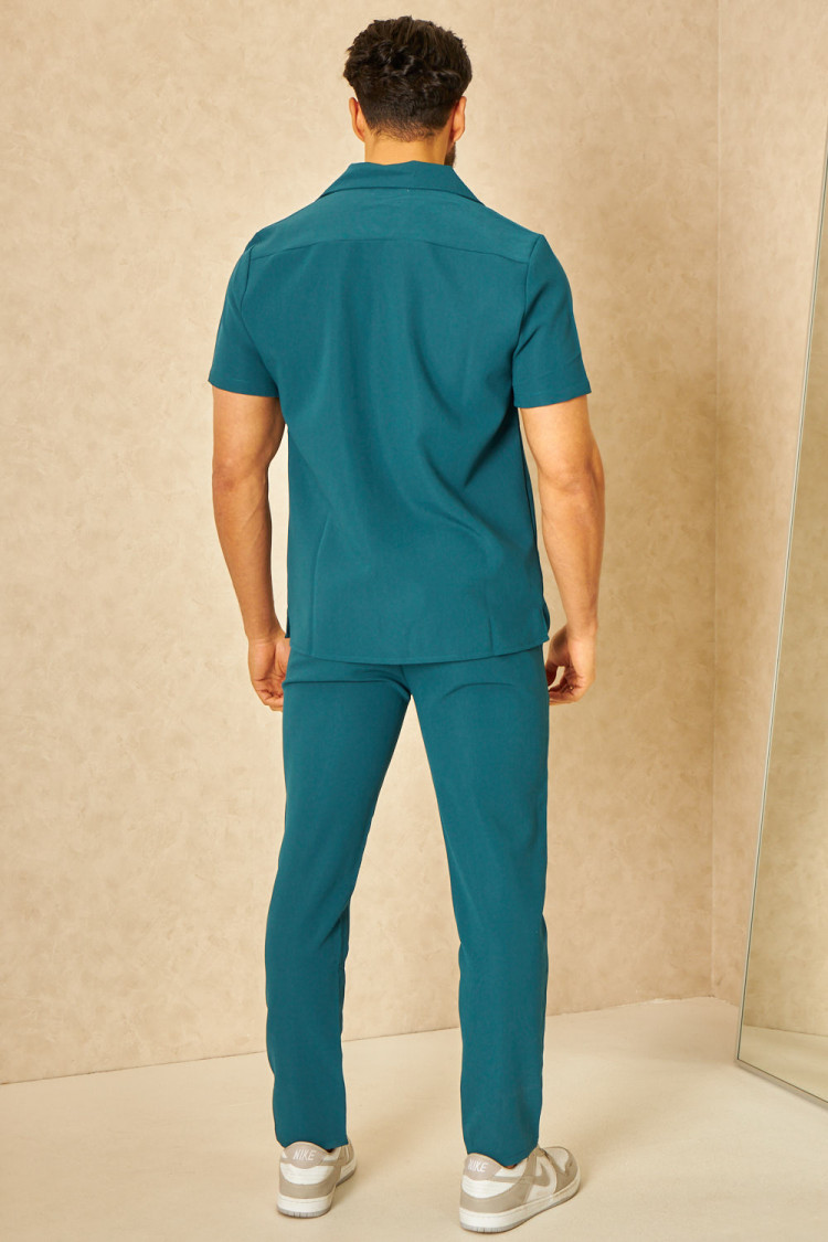 Ensemble 2 pièces chemise + pantalon bleu pétrole