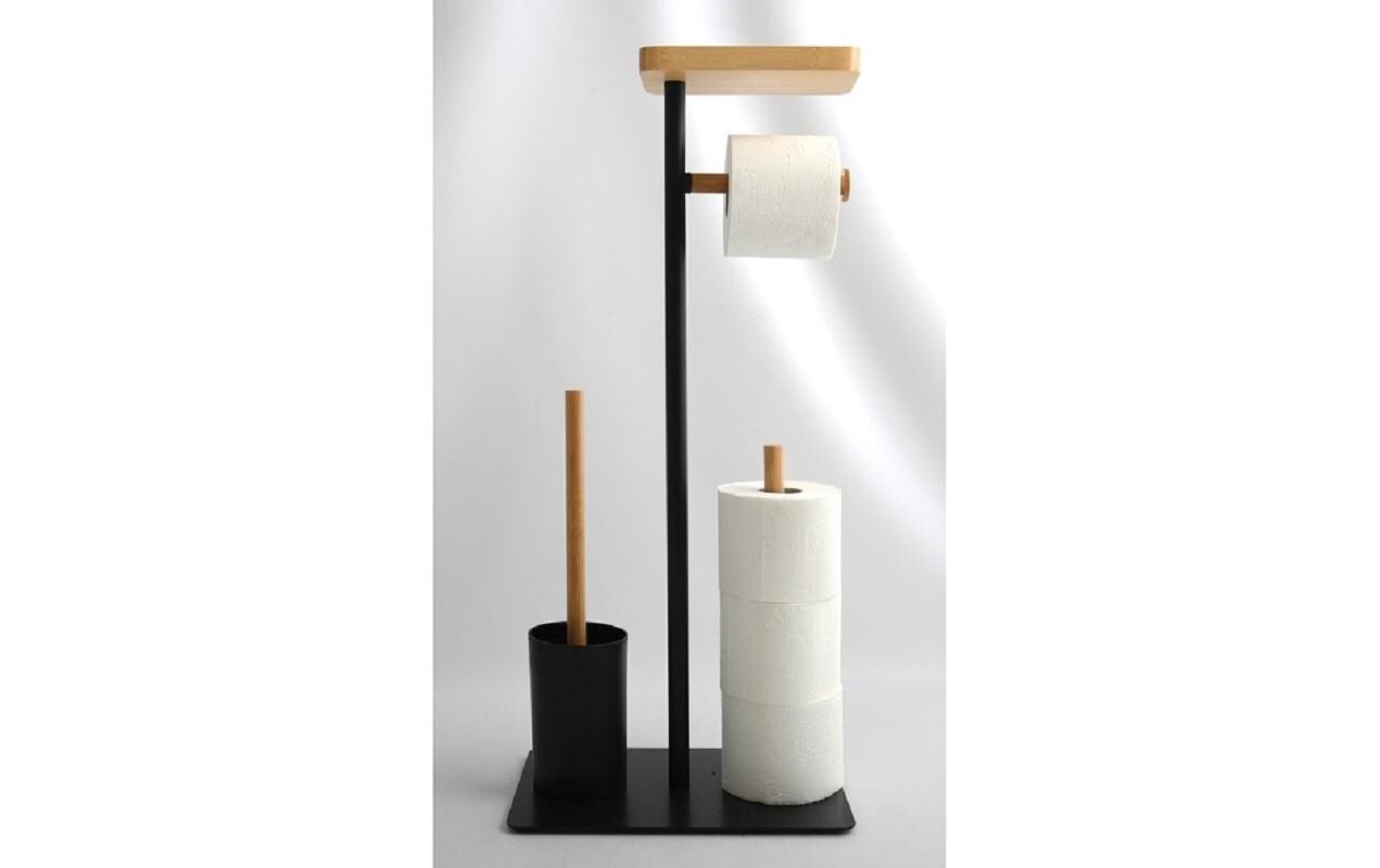 Toilettengarnitur Teiki Schwarz matt/ NaturWC- Papierhalter