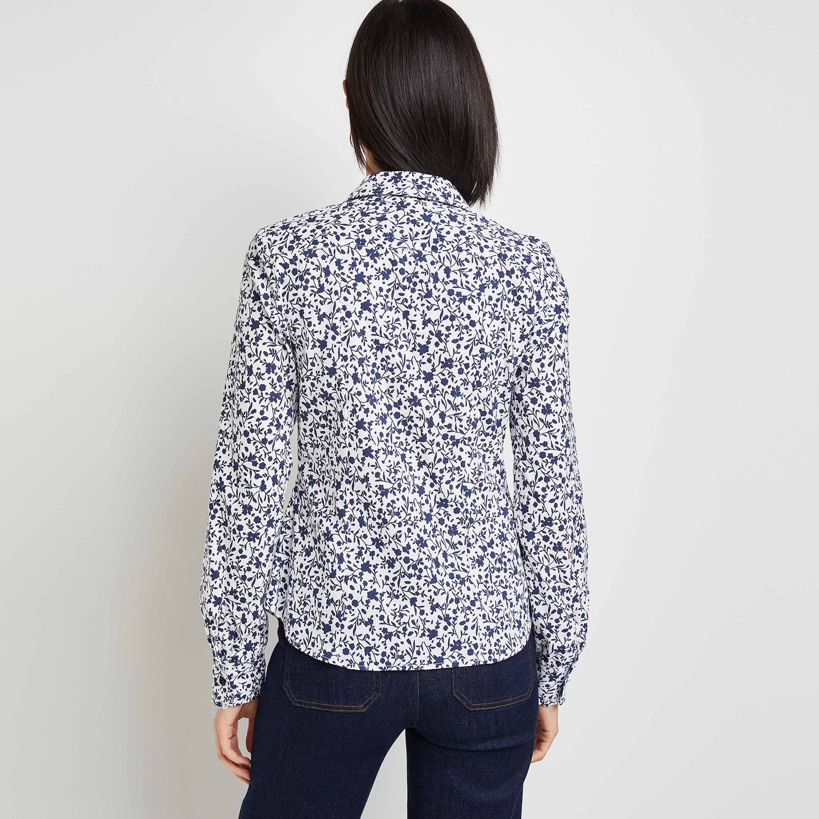 Chemise structurée imprimée femme - BLEU
